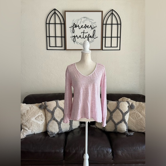 Sundance 100% Linen White Red Stripe Mariner Journey Hi-Low Hem Top Size S Beach - Picture 7 of 14